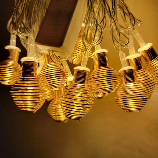 Spring Shape Metal Golden Led Fairy String Lights.